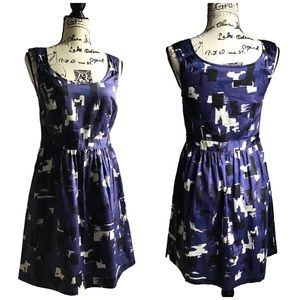 Loft - Sleeveless Abstract Watercolor Design Dress with Empire Waist Size 2